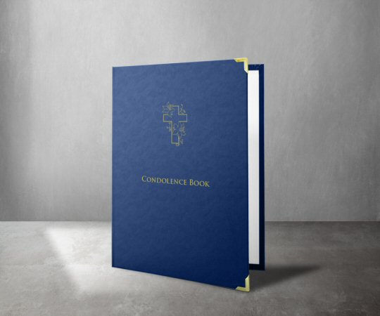 Blue Ring Binder Condolence Book  With Cross Motif (For Home Printing)