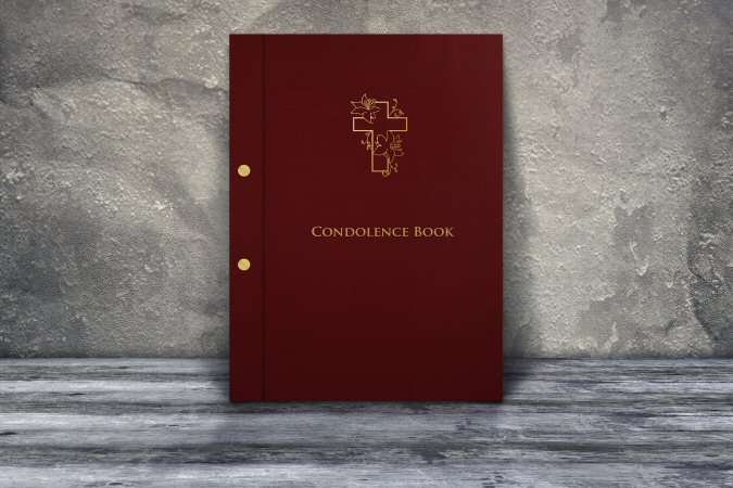 Red Interscrew Binder Condolence Book  With Cross Motif (For Home Printing)